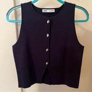 Zara Sleeveless Knit Button Vest in Navy